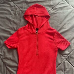 red hooded dress